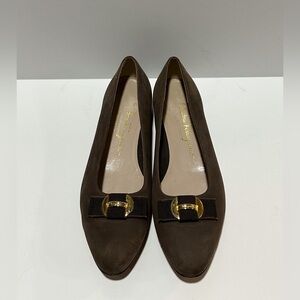 Salvatore Ferragamo Brown Suede Bow Accent Flats size 8